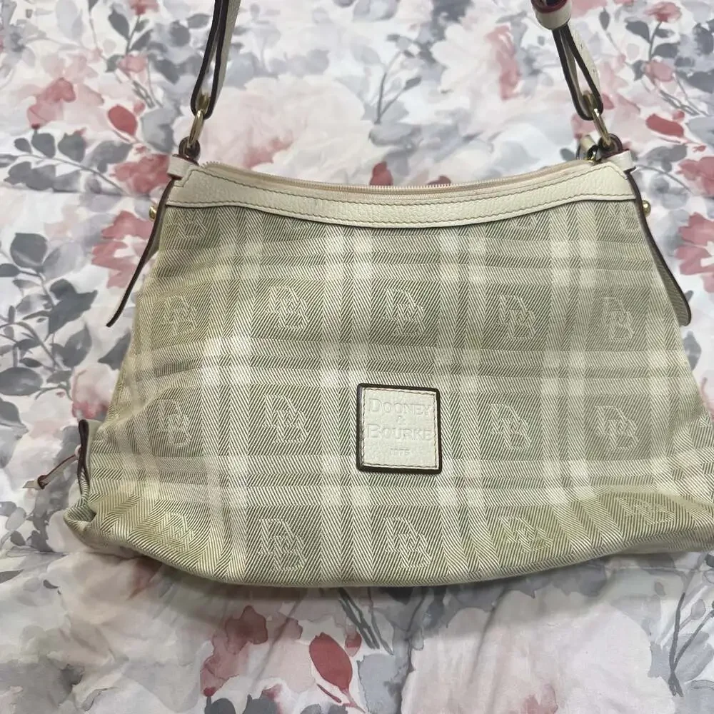 Dooney & Bourke Jacquard Signature Monogram Hobo Shoulder Bag with Leather Trim